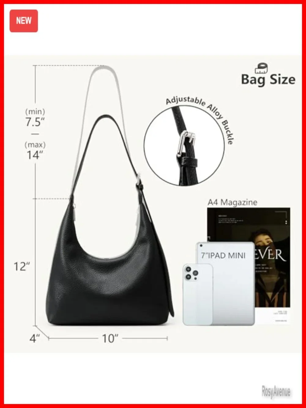 Vegan Leather Crescent Hobo Bag with Zipper Shoulder Strap